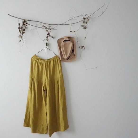 lilas リラ ヨークタックワイドパンツ　フランスリネン ツイル mustard　 5枚目の画像