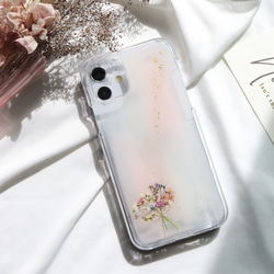 シアーカラーとアンティーク花束押し花スマホケース iPhone