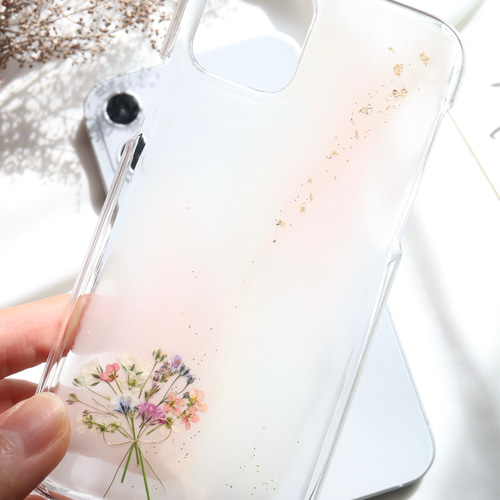☆オーダー☆ 押し花ケース iPhone・Android シアーカラーとアンティーク花束押し花スマホケース iPhone