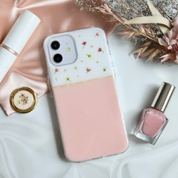 ピンクベージュ 押し花スマホケース iPhoneケース Android Galaxy