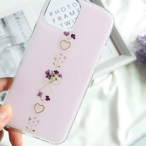 押し花 ケース iPhone スマホ オーダーページ ソフトラベンダー♡花束 押し花スマホケース iPhoneケース