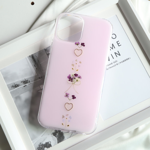 ソフトラベンダー♡花束 押し花スマホケース iPhoneケース