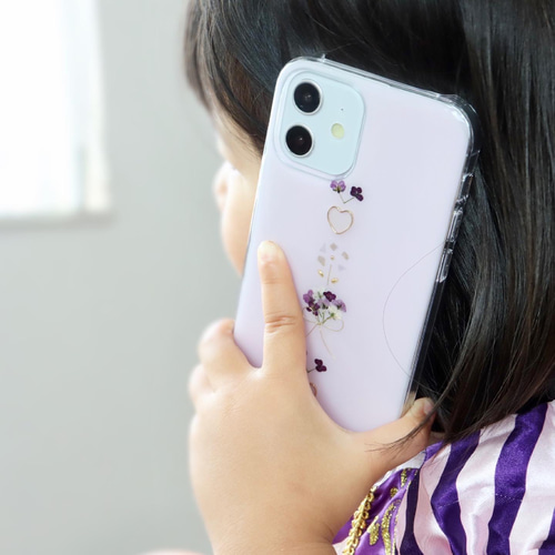 ソフトラベンダー♡花束 押し花スマホケース iPhoneケース