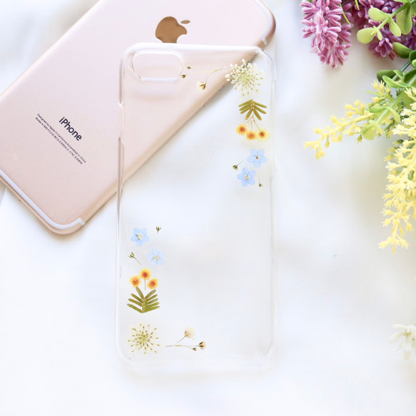 シンプルフレーム 押し花スマホケース iPhoneケース Android Galaxy