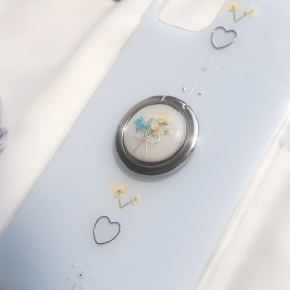 paleblueベース♡ 押し花スマホケース iPhoneケース Android Galaxy Xperia クリア 2枚目の画像