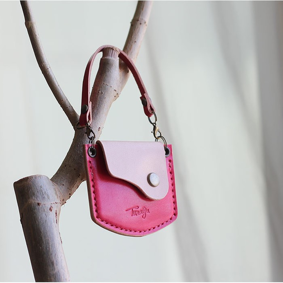 小さなバッグチャーム ピンク 小銭入れ コインケース 薬入れ アクセ  