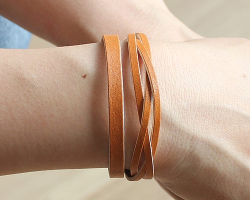 レザーブレスレット 2連 キャメル T-23 レザー 牛革 本革 皮 ペアにも