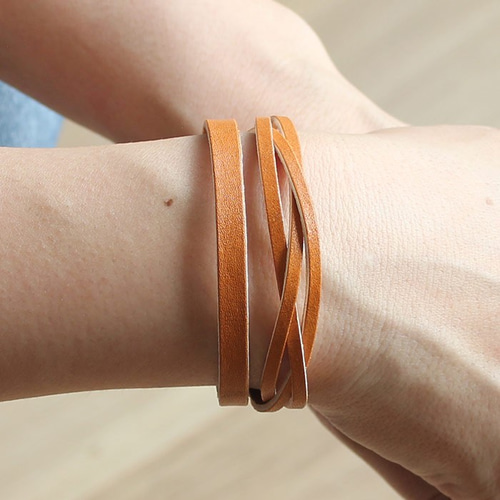 レザーブレスレット 2連 キャメル T-23 レザー 牛革 本革 皮 ペアにも