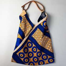 受注生産：Epidote African print × Real leather bag  Blue circle 2枚目の画像