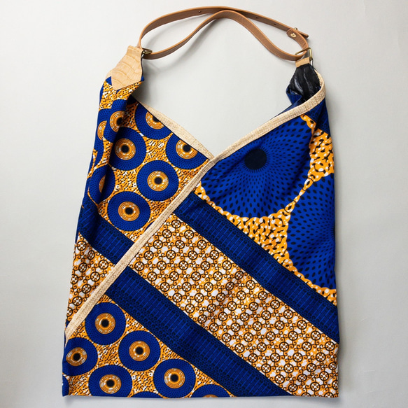 受注生産：Epidote African print × Real leather bag  Blue circle 3枚目の画像