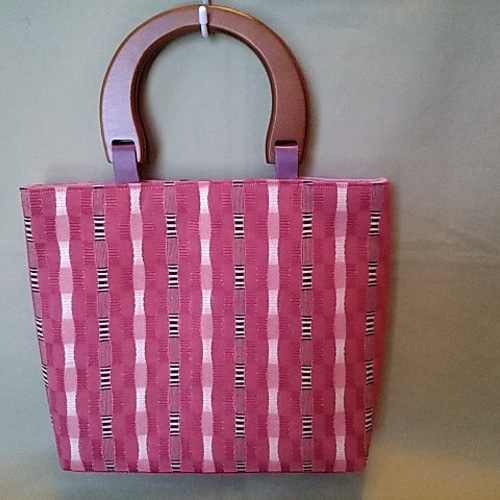 着物リメイク 帯から 木の持ち手のバッグを作りました。 トートバッグ