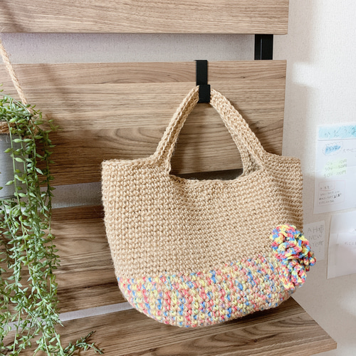 ♥️手編み♥️麻紐バッグ♥️春夏バッグ♥️カゴバッグ♥️ ハンドメイド 麻紐バッグ 麻ひもバッグ かぎ針編みバッグ 春