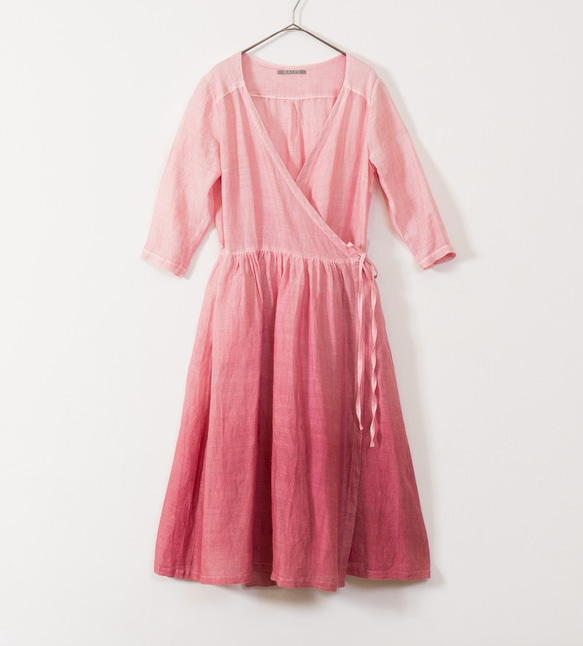 機架染色莫代爾亞麻高速緩存心型連衣裙（機架粉紅色） 第2張的照片