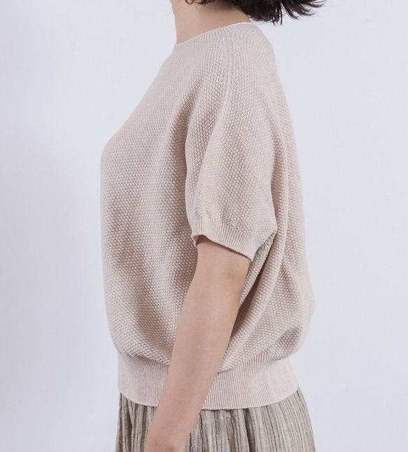 草木染め 半袖かのこコットンニット（ライトベージュ） 2枚目の画像