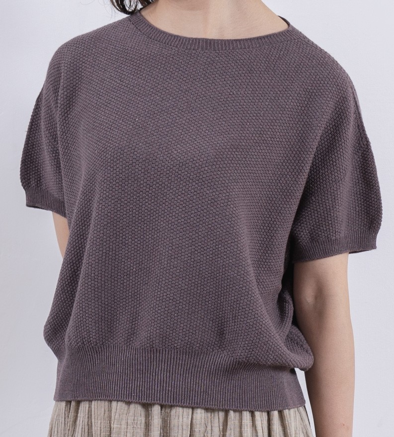 草木染め 半袖かのこコットンニット（パープル）