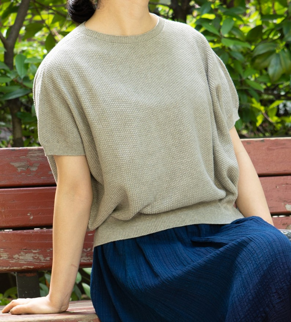 植染短袖Kanoko棉針織（灰色） 第3張的照片