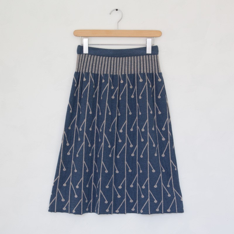 草木染ニットジャカードロングスカート【南天】藍染め/矢車附子染め        Ω