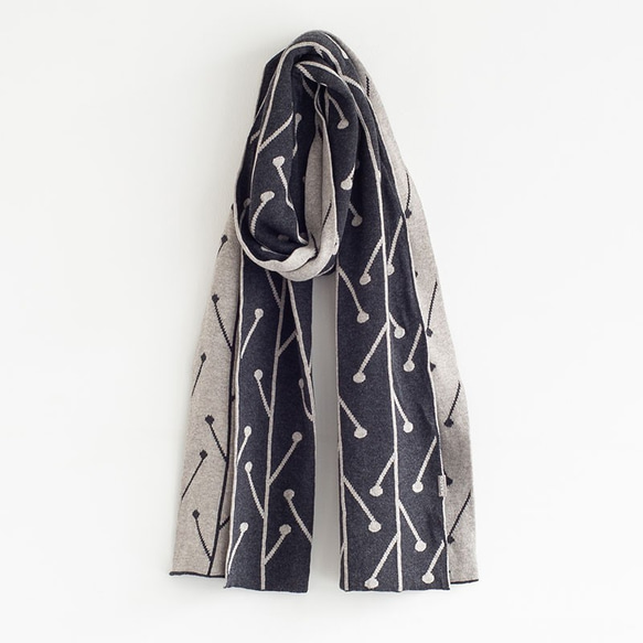 草木染ニットジャカードマフラー【南天】ログウッド染め/矢車附子染め