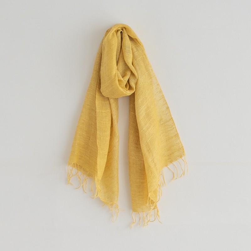 草木染め 麻混マフラー 山桃染め【イエロー】