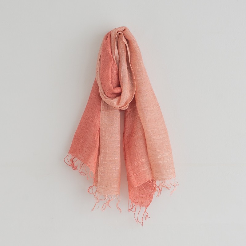 草木染め 麻混マフラー 茜染め