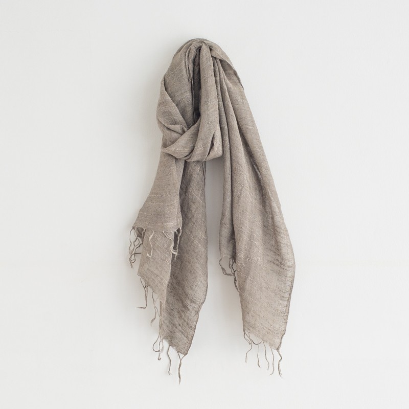 草木染め 麻混マフラー 矢車附子染め