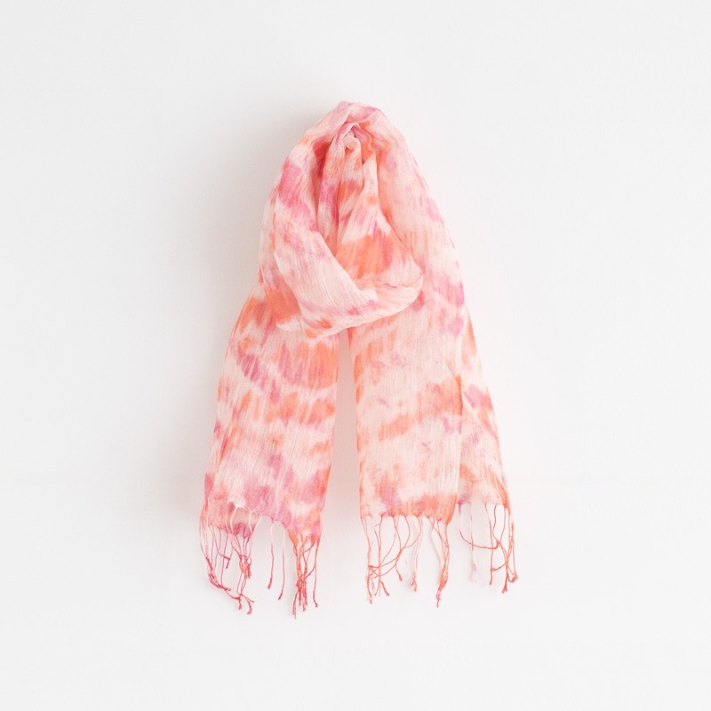 草木染め かすみ織ストール 茜・紫香染め【オレンジ・ラックピンク】