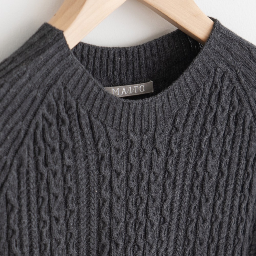 草木染め コットンケーブルニット ログウッド染め(NV)