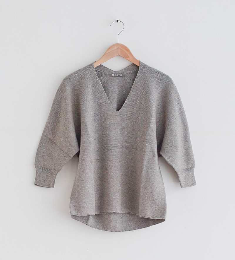 草木染め コットンコクーン七分袖ニット 矢車附子染め 【グレー】