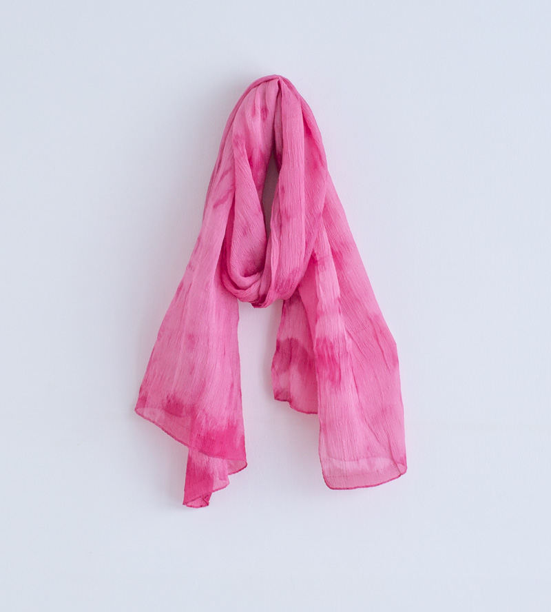 草木染め シルク格子楊柳マフラー 紫香め 【ラックピンク】