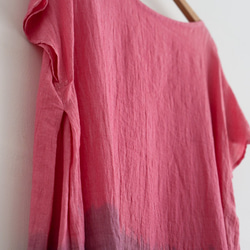 草本染亞麻側褶連衣裙紫色香染料 第2張的照片