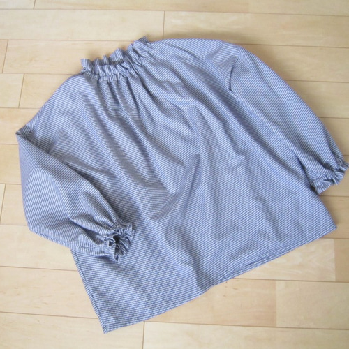 再販！ハイネックギャザーブラウス 千鳥格子 起毛コットン オフ