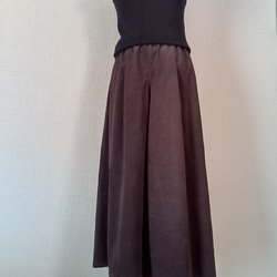 丈変更可☆ すっきりタックのガウチョパンツ　ダークパープル　細畝コーデュロイ ウエスト総ゴム　ポケット可 3枚目の画像