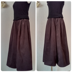 丈変更可☆ すっきりタックのガウチョパンツ　ダークパープル　細畝コーデュロイ ウエスト総ゴム　ポケット可 5枚目の画像