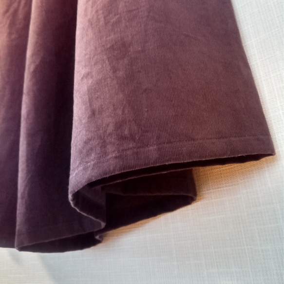 丈変更可☆ すっきりタックのガウチョパンツ　ダークパープル　細畝コーデュロイ ウエスト総ゴム　ポケット可 6枚目の画像