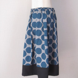 〈受注制作 スカート丈 変更可〉すっきりギャザースカート　北欧 にじみドット柄 × ヘリンボンガーゼ 3枚目の画像