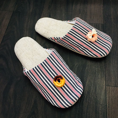 デコスリッパ☆ レディース 可愛いストライプ、ドーナツ スイーツデコ  