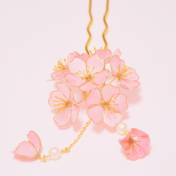 こぼれ桜の簪 ヘアクリップへの変更も可能　髪飾り 8枚目の画像