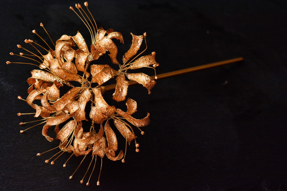 金の彼岸花の簪＊ヘアクリップ＊受注生産 かんざし FukuFurawa-小さな