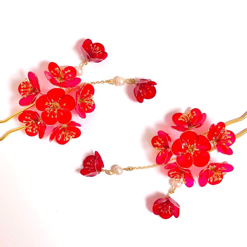 梅の簪 ディップアート 和装 かんざし FukuFurawa-小さなお花屋さん