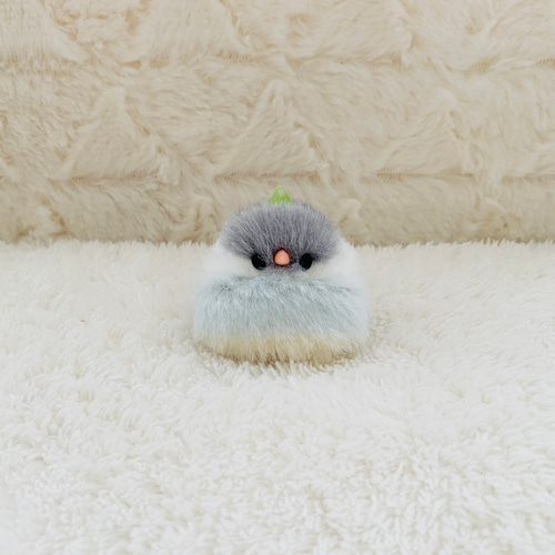 ツノ付き*ふわふわ小さな文鳥のぬいぐるみ 【シルバー文鳥