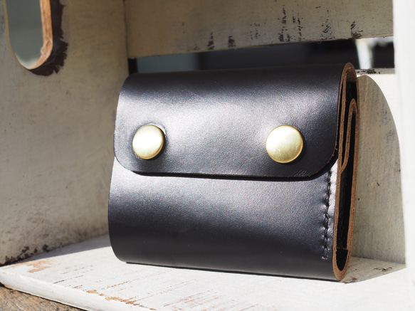 オーダー品　三つ折り財布　クロムエクセル　グリーン ミニウォレット/革財布/お財布/レザーウォレット/小さいお財布