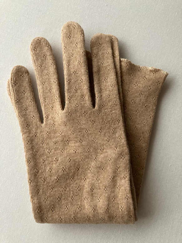 オーガニックコットン100%の生地と糸で作った手袋　生成りorブラウン　日焼け予防　保温保湿　 7枚目の画像