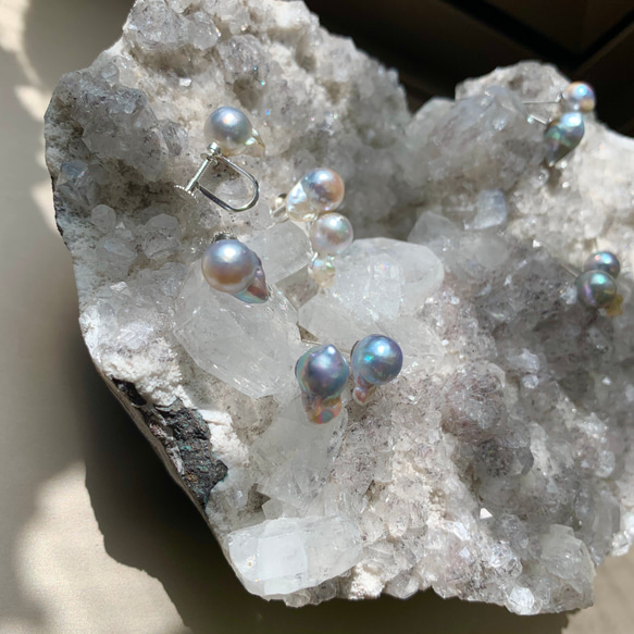 あこや真珠のバロック✴︎一粒イヤリング、バロックパール、アコヤパール 7枚目の画像