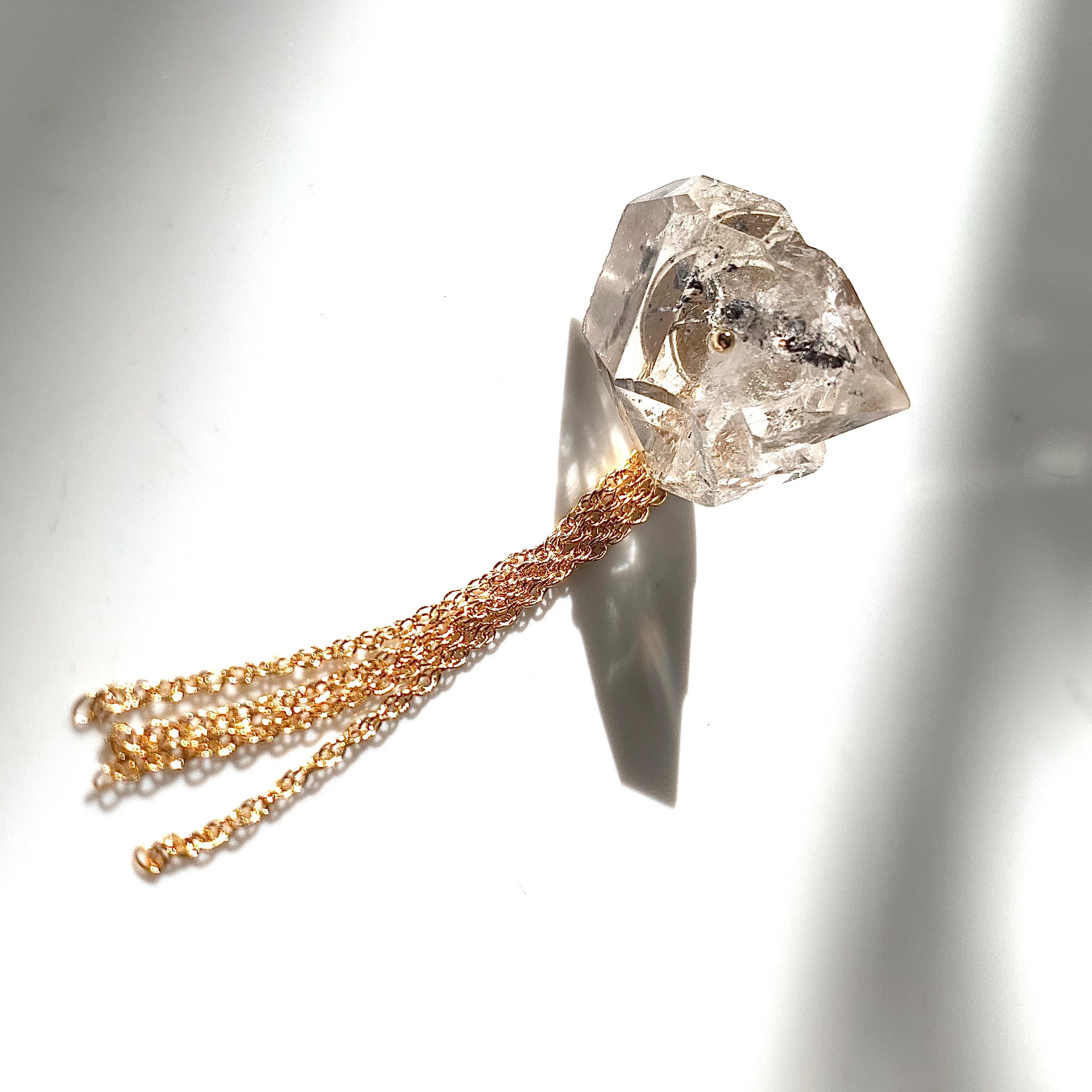 17.7ct・ハーキマーダイヤモンドのスタッドピアス＋チェーンタッセル✴︎14kgf、一粒ピアス、天然石、チェーンピアス