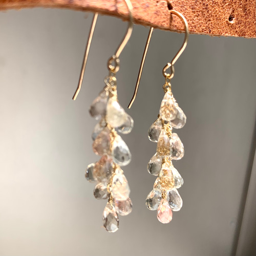 超贅沢！オレゴンサンストーンの房ピアス(イヤリング)14kgf、天然石