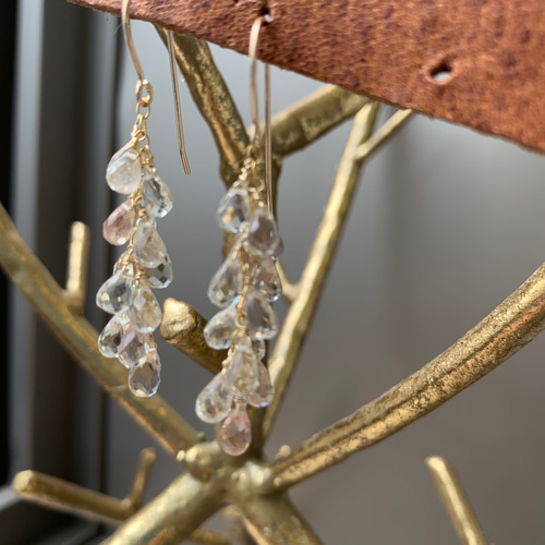 超贅沢！オレゴンサンストーンの房ピアス(イヤリング)14kgf、天然石