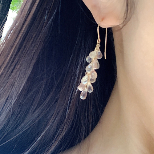 超贅沢！オレゴンサンストーンの房ピアス(イヤリング)14kgf、天然石