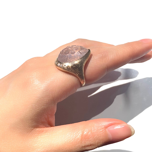 朝露］K10YG、ローズクォーツ、ダイヤモンド/天然石リング、指輪  