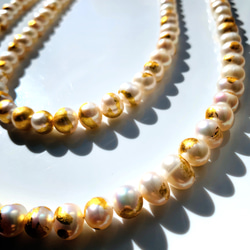 24金箔✴︎淡水真珠のニュアンスネックレス・14kgf・淡水パール・純金 2枚目の画像