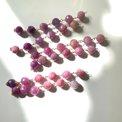 ピンクサファイアのロングピアス(イヤリング)14kgf、天然石 ピアス